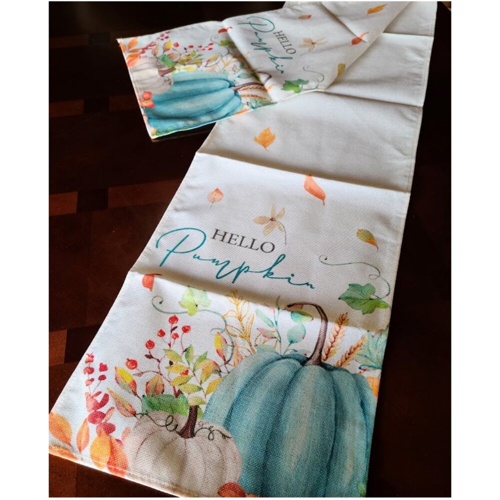 Pumpkin Table Runner Decorative Cloth Fall Cottage Decor Thanksgiving Decoration - Picture 2 of 8